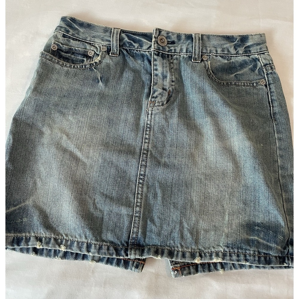 Vintage American Eagle Mini Jean Skirt Sz 2‎ Distressed Y2K Low Rise Denim